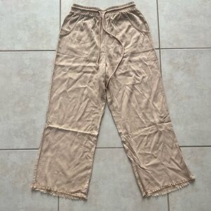 Sorella Moon High Waisted Tencel Cropped Wide Leg Pants Size S Beige